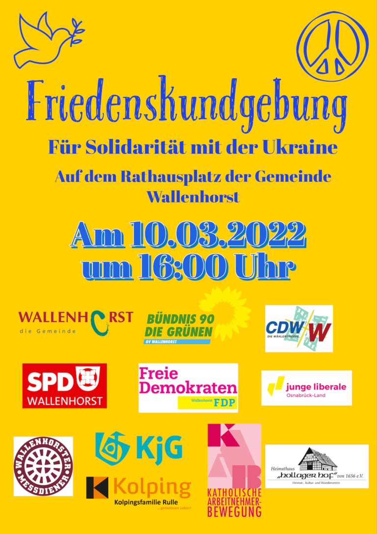 Friedenskundgebung 10.03.22 um 16:00 Uhr Rathaus Wallenhorst